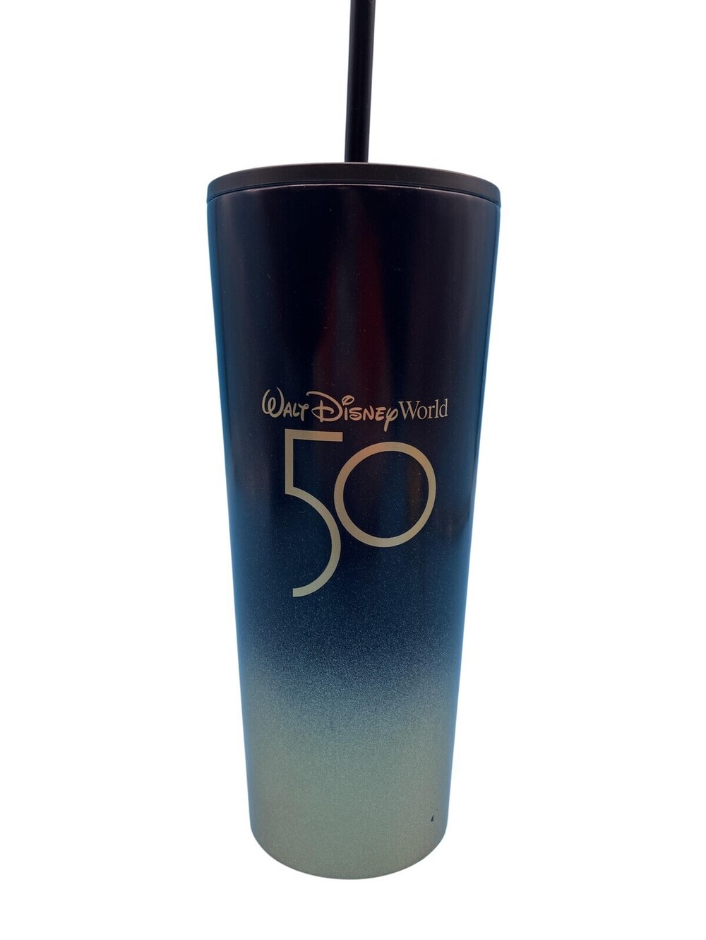 Starbucks Disney Walt Disney World 50 Tumbler Black Gold Stainless Straw Lid